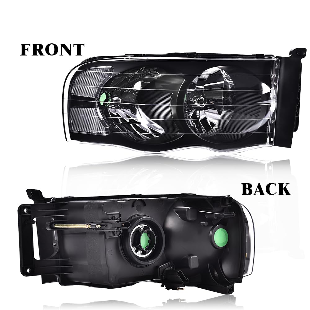 G-PLUS Headlights Assembly Compatible with Dodge Ram 1500 2002-2005/Compatible with Dodge Ram 2500 3500 2003-2005 Headlamps Pair Clear Lens Black Housing Clear Reflector,faros delanteros