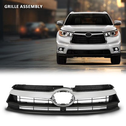 G-PLUS Grille Assembly Compatible with Toyota Highlander (submodel: Hybrid LE, Hybrid Limited, Hybrid XLE, LE, LE Plus, Limited, XLE) 2014-2016 Chrome Grill Insert Black 531010E170, TO1200371