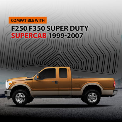 G-PLUS TPE Floor Mats Fit Ford F250 F350 Super Duty SuperCab 1999-2007 1st & 2nd Row Truck Accessories Cargo Liners All Weather Protection 3PCS Black Alfombras para Carro