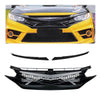 G-PLUS Front Upper Bumper Mesh Grille Compatible with Honda Civic 10th GEN 2016 2017 2018 Honeycomb Style ABS Plastic Hood Grill + Eye Lid Replacement Glossy Black