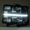 G-PLUS LED DRL Headlights, Compatible with 2007-2014 Chevy Silverado 2500 3500 & HD/Fit 2007-2013 Chevy Silverado 1500 Bumper Headlamp, Smoky lens Black Housing Clear Reflector