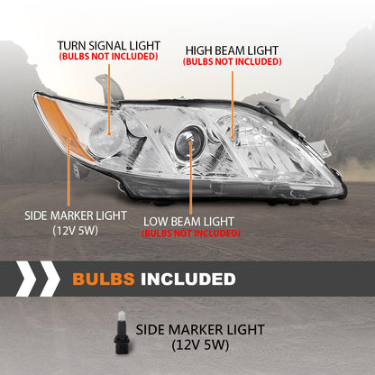 G-PLUS Headlight Assembly Front Headlamp Right Side Compatible with Toyota Camry 2007-2009 TO2502200, 20-6758-80, 20-6758-80-9, 206758801 OEM Fit Standard White