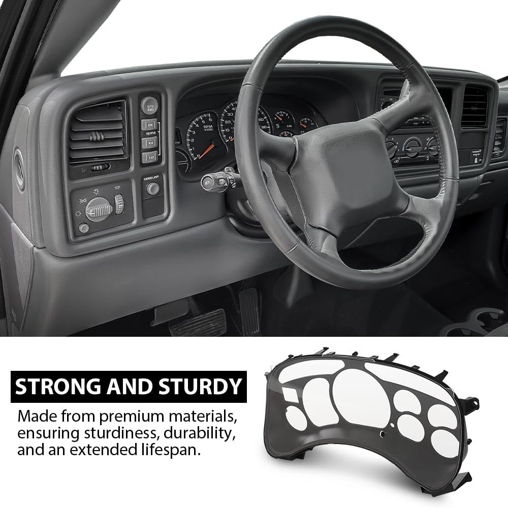 G-PLUS Instrument Cluster Lens Cover Compatible with Chevy Tahoe Silverado 1500 GMC Yukon Sierra 1999 2000 2001 2002 16227347 Black
