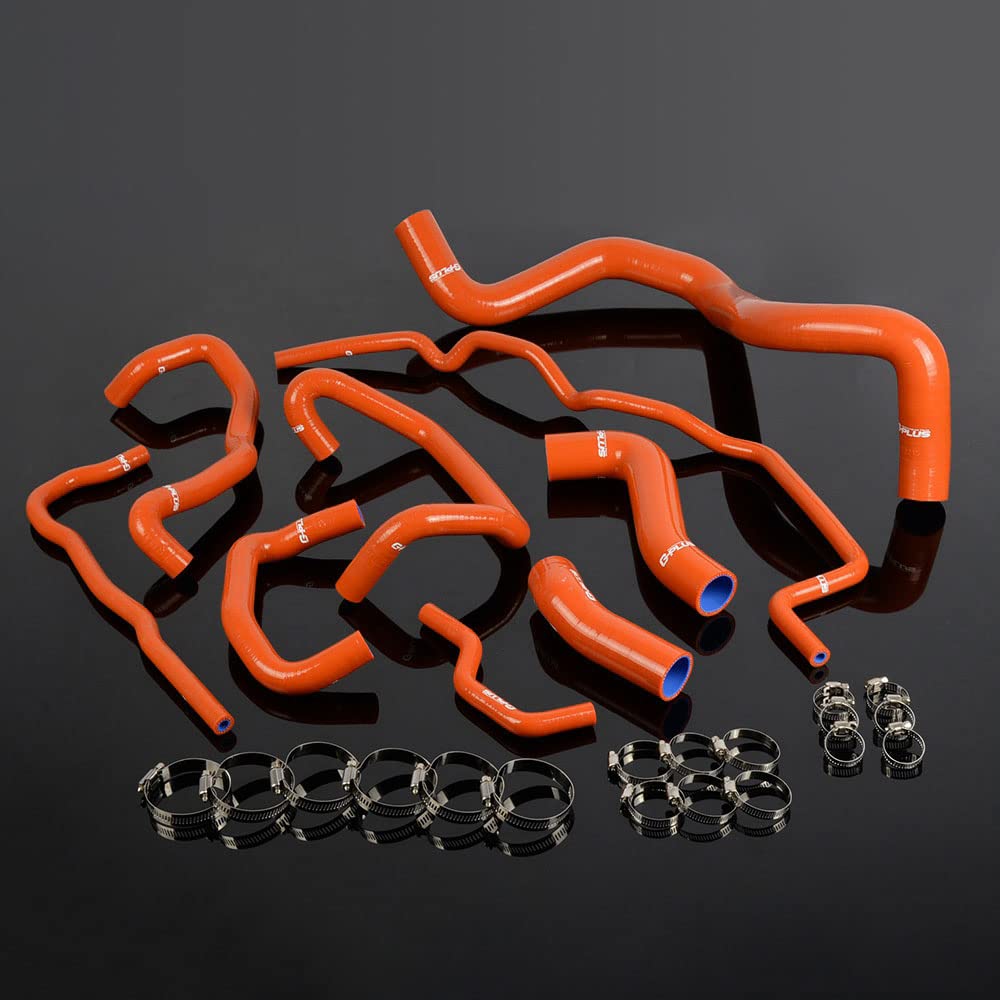 G-PLUS Silicone Radiator Coolant Hose Kit Clamps Compatible With 1999-2006 Volkswagen VW Golf Mk4 Turbo 1.8T Dark Orange