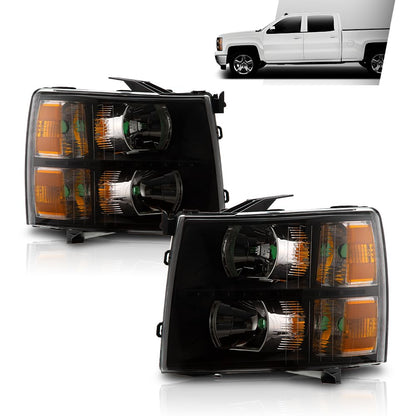 G-PLUS LED DRL Headlights, Fit Chevy Silverado 2007-2013/Fit Chevy Silverado 2500 HD 3500 HD 2007-2014,NOT Fit 07 Old Body Classic Headlamps, Clear Lens Black Housing Amber Reflector,faros delanteros
