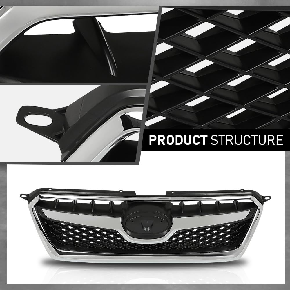 G-PLUS Front Black Chrome Bumper Grille Assembly Compatible with Subaru XV Crosstrek 2013-2015 91122FJ020