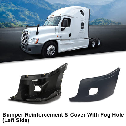 G-PLUS Left Dirver Side Bumper Reinforcement & Cover w/Fog Hole Compatible with Freightliner Cascadia 2008-2017 2127301002 2127301006 2128619002 2127300004