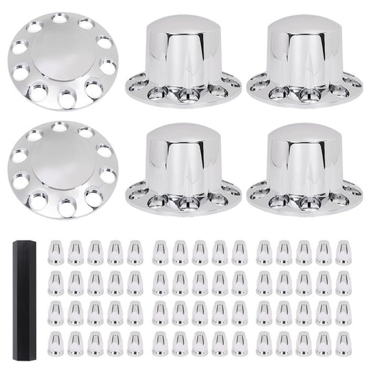 G-PLUS Axle Wheel Covers Removable Hub Caps 2 Front & 4 Rear w/ 33mm Thread-On Lug Nut Covers for Semi Trucks 20" & 22.5" & 24.5" (Chrome ABS Plastic)