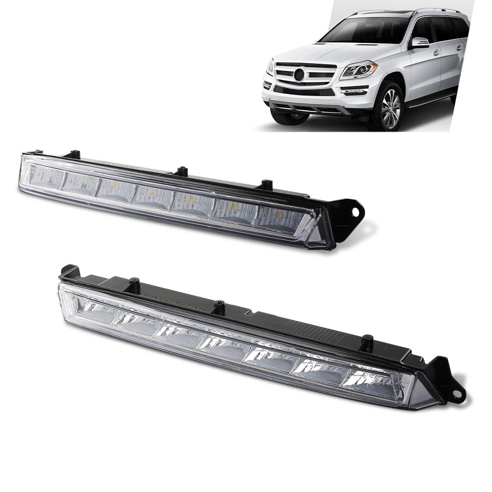 G-PLUS LED DRL Daytime Running Fog Light Pair, Compatible with Benz GL-Class X164 GL320 GL350 GL450 GL550 ML63 X166 2007-2013, LH Driver & RH Passenger 2PCS, A1649060351, A1649060451