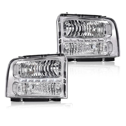 G-PLUS LED Headlights Compatible with Point Style Ford F250 F350 F450 F550 Super Duty 2005-2007 DRL BAR Headlamps Clear Lens Chrome Housing Clear Reflector,faros delanteros