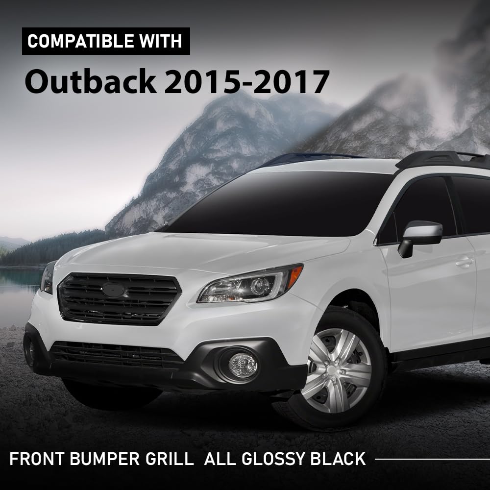 G-PLUS Front Bumper Grill Grille Compatible with Subaru Outback 2015-2017 Glossy Black 91121AL05A