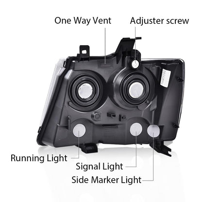 G-PLUS Headlights Assembly, Compatible with 2007-2014 Chevy Suburban/ 2007-2013 Tahoe Avalanche Bumper Headlamps, Clear Lens Black Housing Clear Reflector,faros delanteros