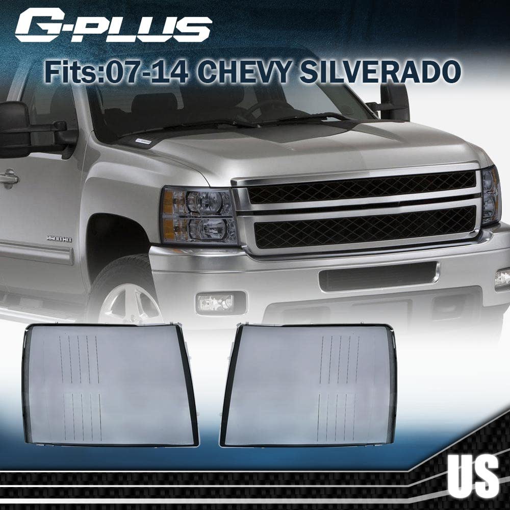 G-PLUS Front Headlight Lens Cover Compatible With 2007-2014 Chevy Silverad