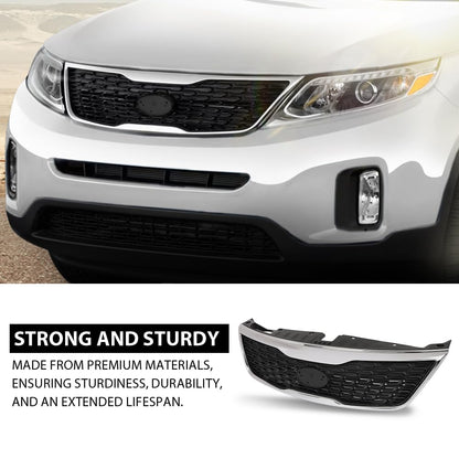 G-PLUS Front Bumper Upper Grille Grill W/Chrome Trim, Compatible with Kia Sorento 2014-2015, KI1200155, KI1200155C, 863501U500, KI1200155D