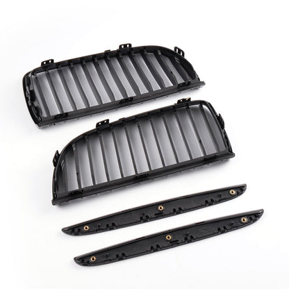 4PCS Set Front Bumper Kidney Sports Grille Hood Grills Replacement For BMW E90 E91 323i 328i 335i 330i 325i 3-Series Sedan Wagon 2005-2008 Gloss Black