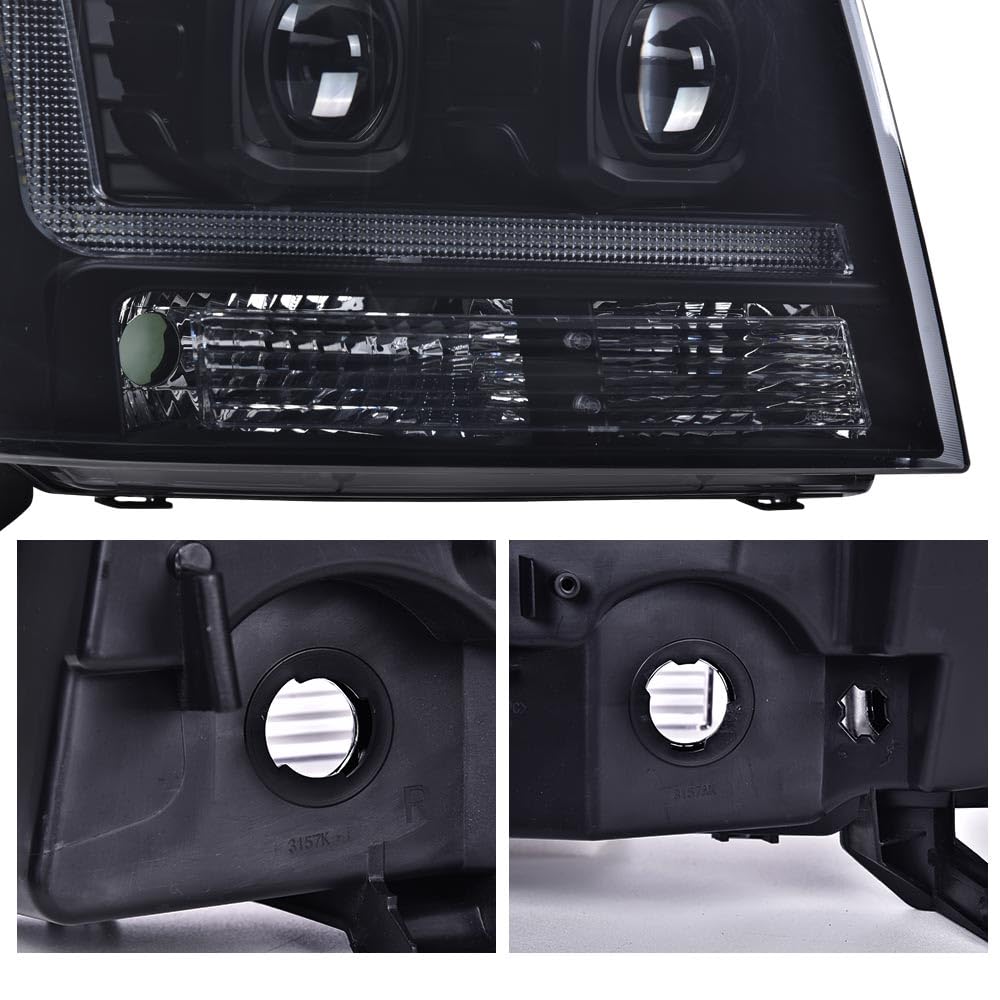 G-PLUS LED Headlights Assembly Fit Chevy Tahoe Avalanche Subarban 1500 2500 2007-2014 DRL Corner Turn Signal Headlamps Set Pair Left & Right Smoky Lens Black Housing Clear Reflector,faros delanteros