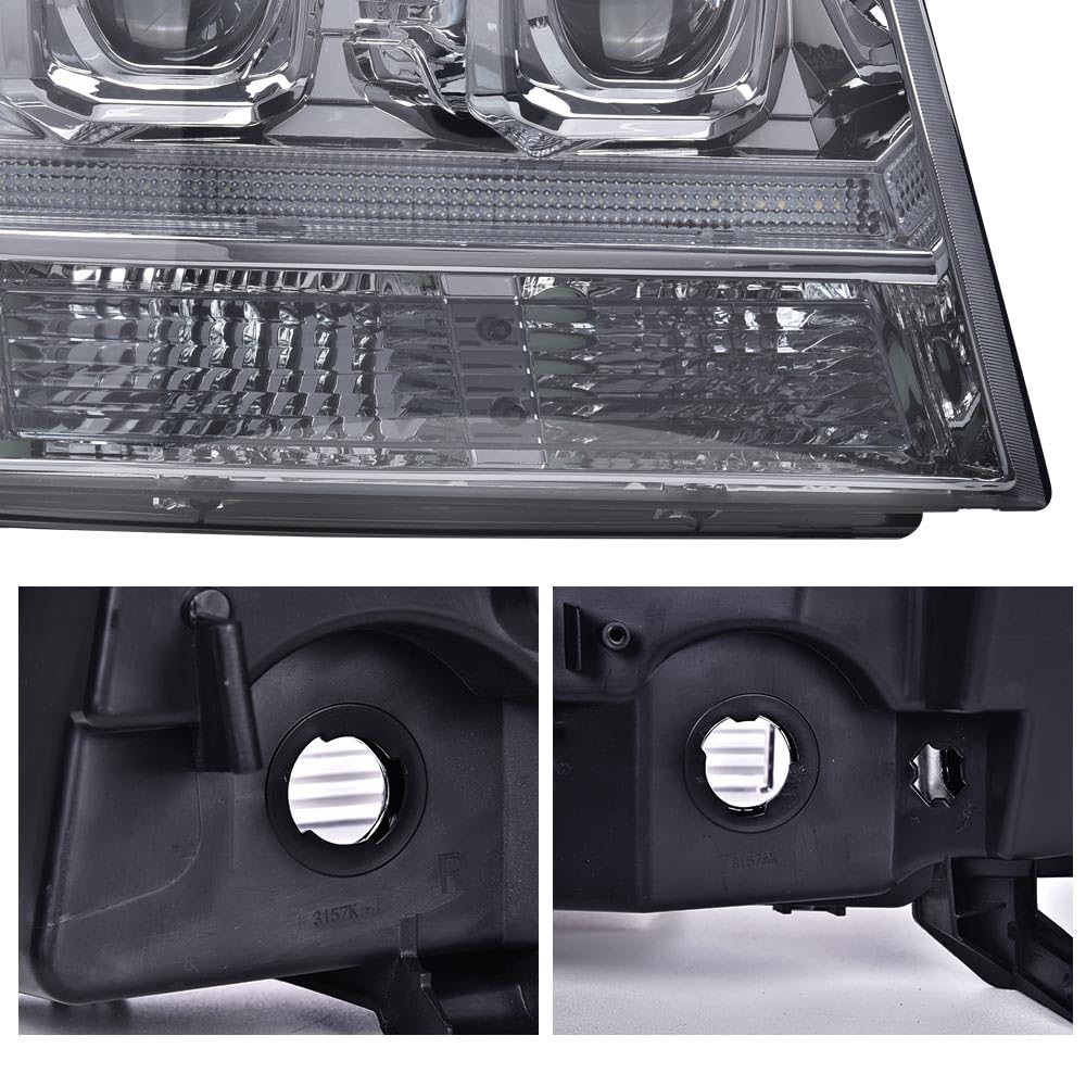 G-PLUS LED Headlights Assembly Fit Chevy Tahoe Avalanche Subarban 1500 2500 2007-2014 DRL Corner Turn Signal Headlamps Set Pair Left & Right Smoky Lens Chrome Housing Clear Reflector,faros delanteros