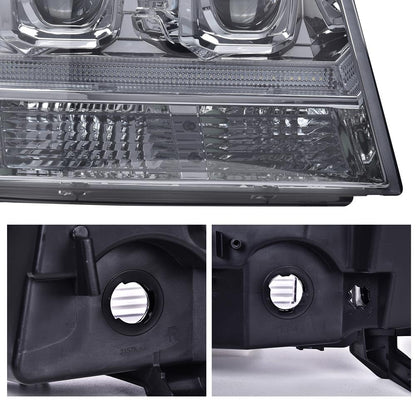 G-PLUS LED Headlights Assembly Fit Chevy Tahoe Avalanche Subarban 1500 2500 2007-2014 DRL Corner Turn Signal Headlamps Set Pair Left & Right Smoky Lens Chrome Housing Clear Reflector,faros delanteros