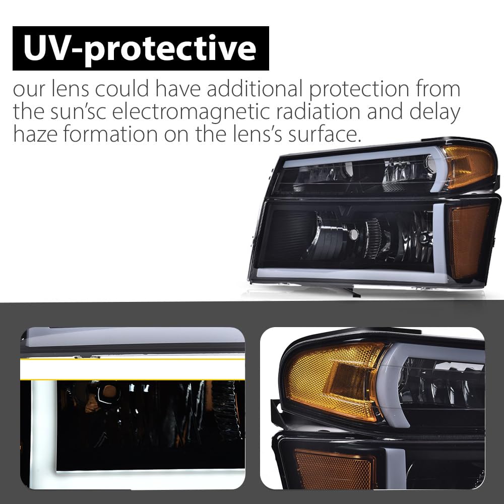 G-PULS LED Headlights Lamp Assembly Fit Chevy Colorado/GMC Canyon 2004-2012,Fit Isuzu i-280 i-350 2006/i-290 i-370 2007-2008 Smoky Lens Black Housing Amber Reflector Bumper Headlamps,faros delanteros