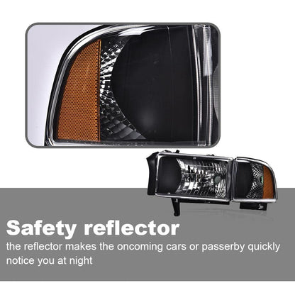 G-PLUS Headlights, Fit 1994-2001 Dodge Ram 1500/1994-2002 Ram 2500 3500,Not fit Ram Sport, Headlamps Clear Lens Black Housing Amber Reflector w/o Bulbs Bumper Headlamps,faros delanteros Assembly