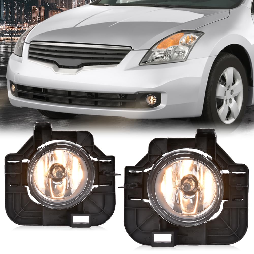 G-PLUS Bumper Fog Lights Compatible with 2007-2009 Nissan Altima Clear Driving Fog Lamps A pair W/Bulbs + Wiring Kit neblineros para autos delantero faros antiniebla