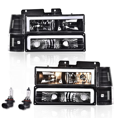 G-PLUS LED DRL headlights, Compatible with 1994 1995 1996 1997 1998 1999 2000 GMC C10 C/K C1500 bumper Headlamp, Clear lens Black Housing Clear Reflector