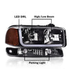 G-PLUS LED Headlights Assembly Compatible with GMC Sierra 1500 1999-2007,Fit GMC Sierra 1500 HD 2001-2007, Bumper Headlamps Clear Lens Black Housing Amber Reflector,Left & Right,faros delanteros