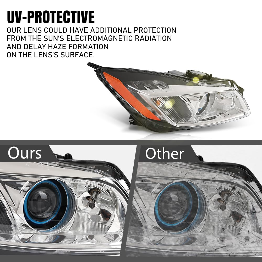 G-PLUS LED Right Side Headlight Assembly Front Headlamp Compatible with Buick Regal 2009-2012 20990314, 22934024 Clear Lens Black Housing Amber Reflector