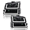G-PLUS LED Headlights w/o Bulbs, Compatible with Chevy Silverado Avalanche 2003 2004 2005 2006 Left & Right Clear Lens Black Housing Clear ReflectorBumper Headlamps,faros delanteros