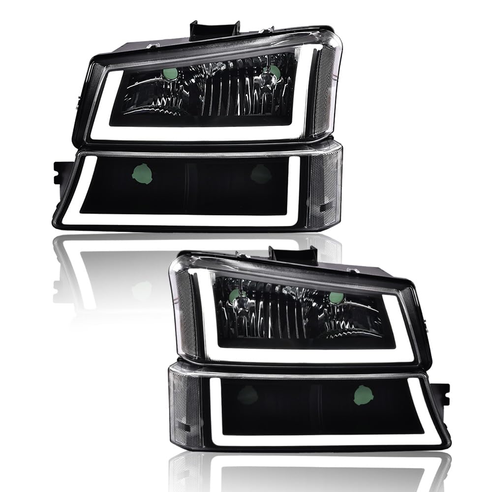 G-PLUS LED Headlights Compatible with Chevy Silverado 2003 2004 2005 2006, Fit Chevy Avalanche 2003-2006,Left & Right Bumper Headlamps Clear Lens Black Housing Clear Reflector,faros delanteros