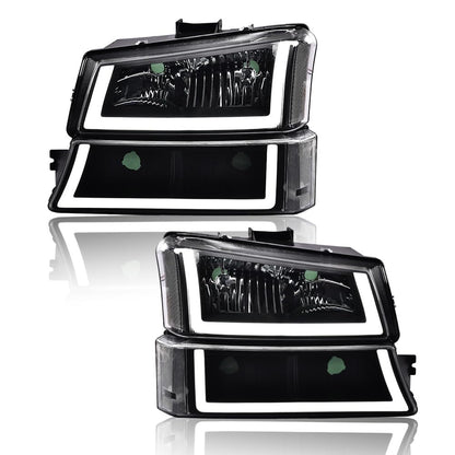G-PLUS LED Headlights Compatible with Chevy Silverado 2003 2004 2005 2006, Fit Chevy Avalanche 2003-2006,Left & Right Bumper Headlamps Clear Lens Black Housing Clear Reflector,faros delanteros