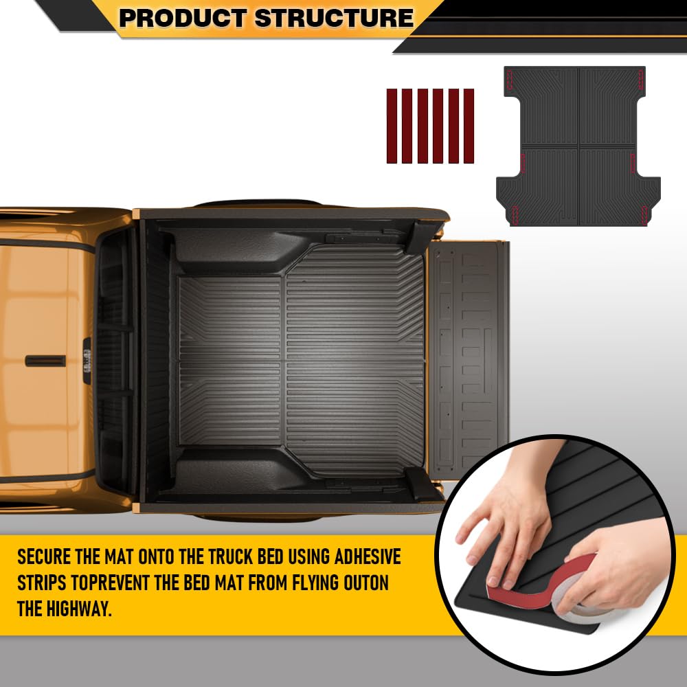 TPE Truck Mats, Compatible with Ford F150 2004-2014 with 5.5FT Bed, All Weather Full Cover Protection, Black Cargo Liner Interior Accessories