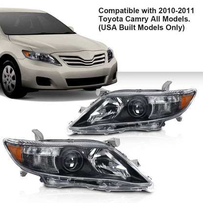G-PLUS Projector Headlights Head Lamps Without Bulbs LH&RH Compatible with 2010-2011 Toyota Camry Black Housing Clear Lens Amber Reflector Bumper Headlamps,faros delanteros