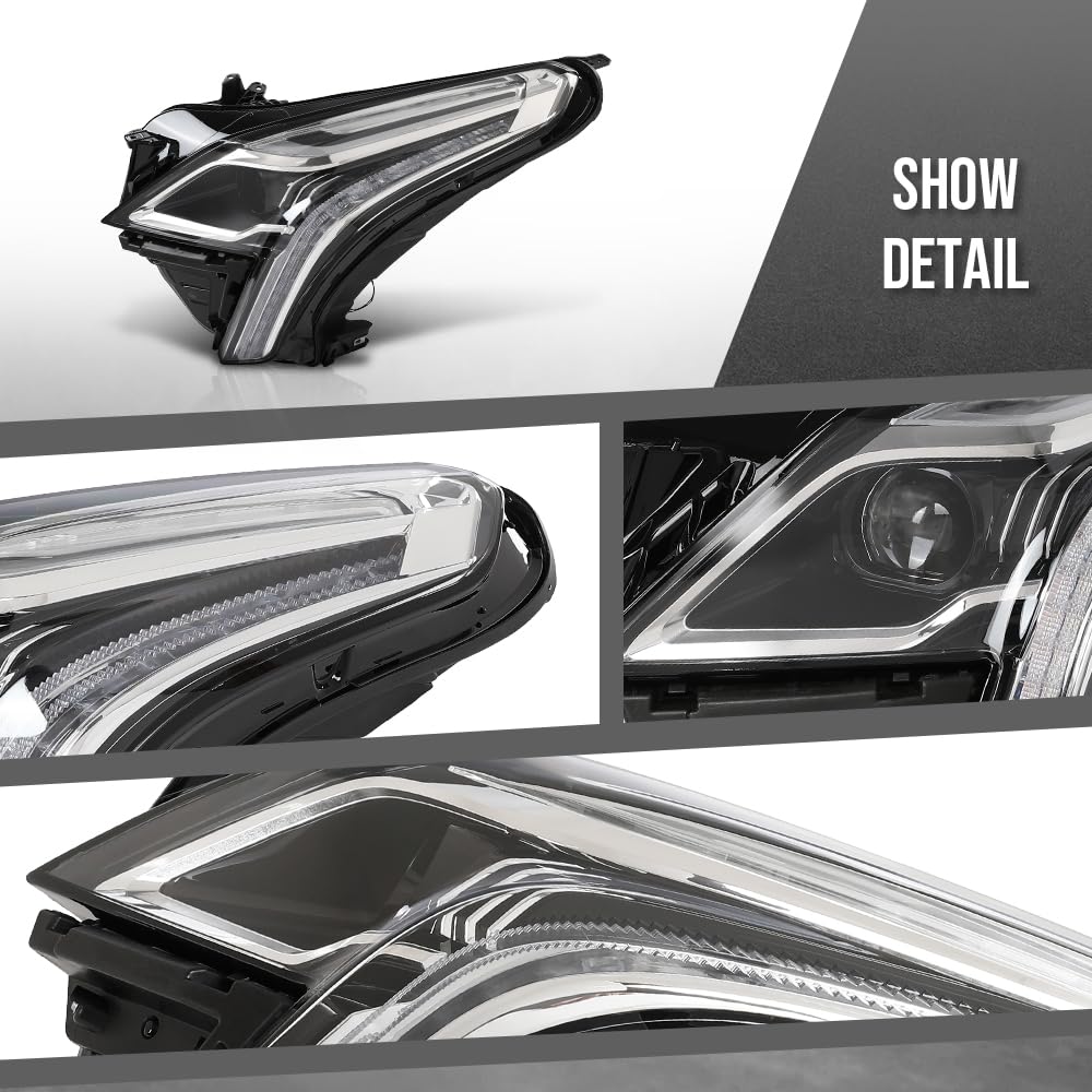 G-PLUS LED Headlight Front Left Driver Side Compatible with Cadillac XT5 2020-2023 84849607 Black