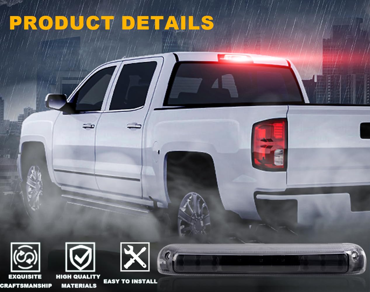 G-PLUS 3RD Third Brake Lights, Compatible with Chevy Silverado/GMC Sierra 1999-2006 3D LED Bar Tail Cargo Lamp 264115BK(Clear Lens Black Housing)