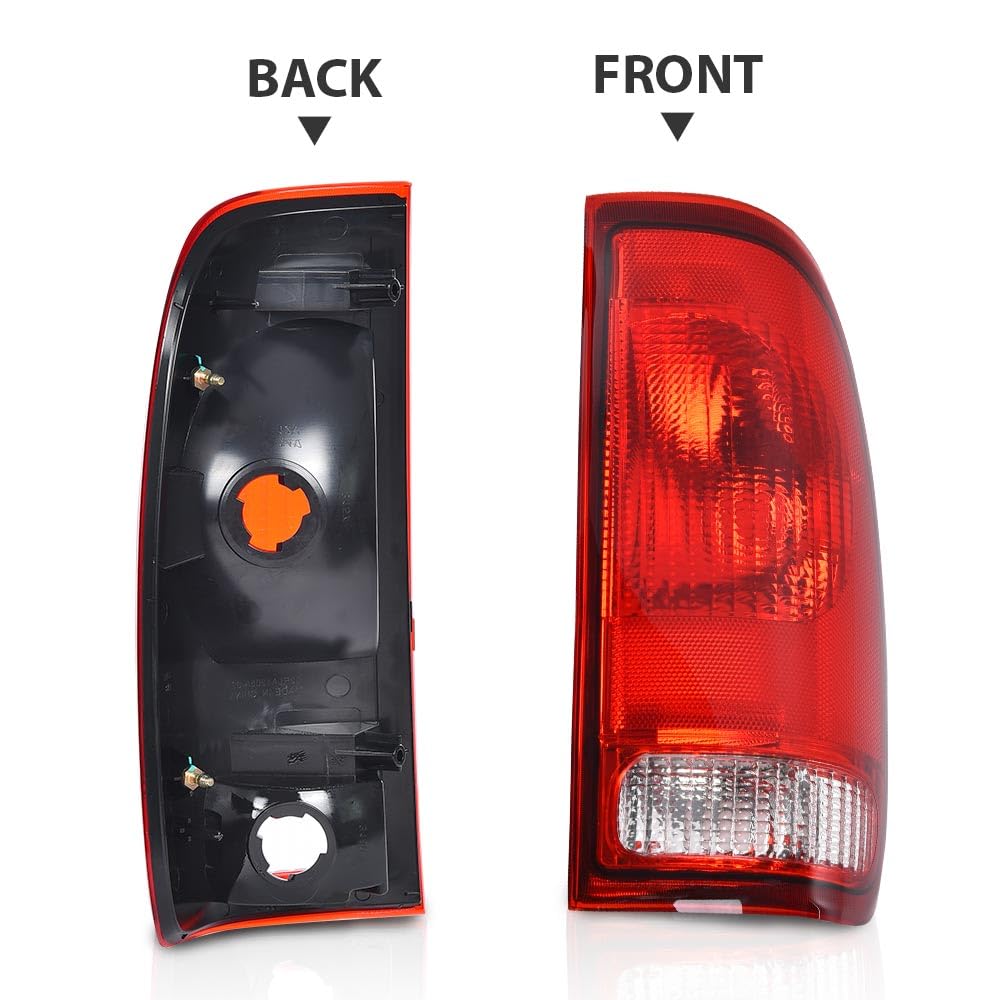 G-PLUS Red Tail Light w/o Bulbs & Wire Harness Passenger Side Compatible with Ford F150 Stepside 1997-2004/Fit F250 F350 F450 F550 Super Duty 1999-2007 F85Z13404CA, FO2801117 FO2800117 Red