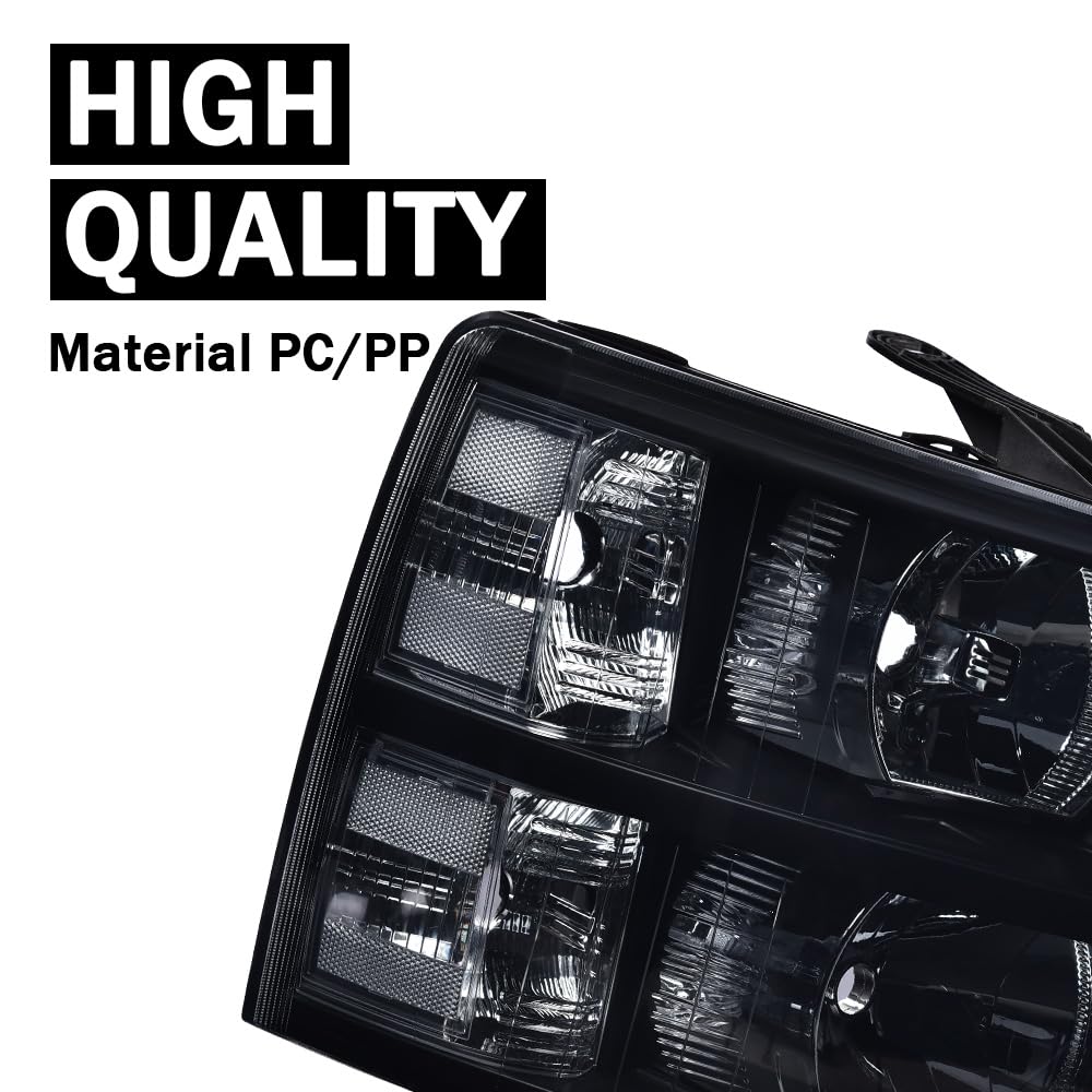 G-PLUS Headlights Assembly, Compatible with Chevy Silverado 2007-2013/Fit Chevy Silverado 2500 HD 3500 2007-2014 Bumper Headlamp, Smoky Lens Black Housing Clear Reflector
