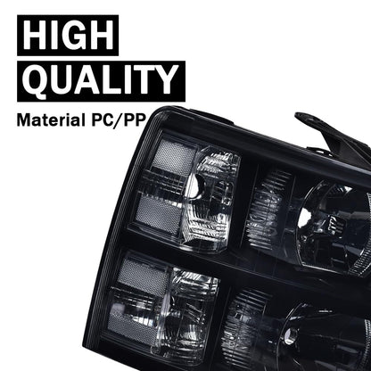 G-PLUS Headlights Assembly, Compatible with Chevy Silverado 2007-2013/Fit Chevy Silverado 2500 HD 3500 2007-2014 Bumper Headlamp, Smoky Lens Black Housing Clear Reflector