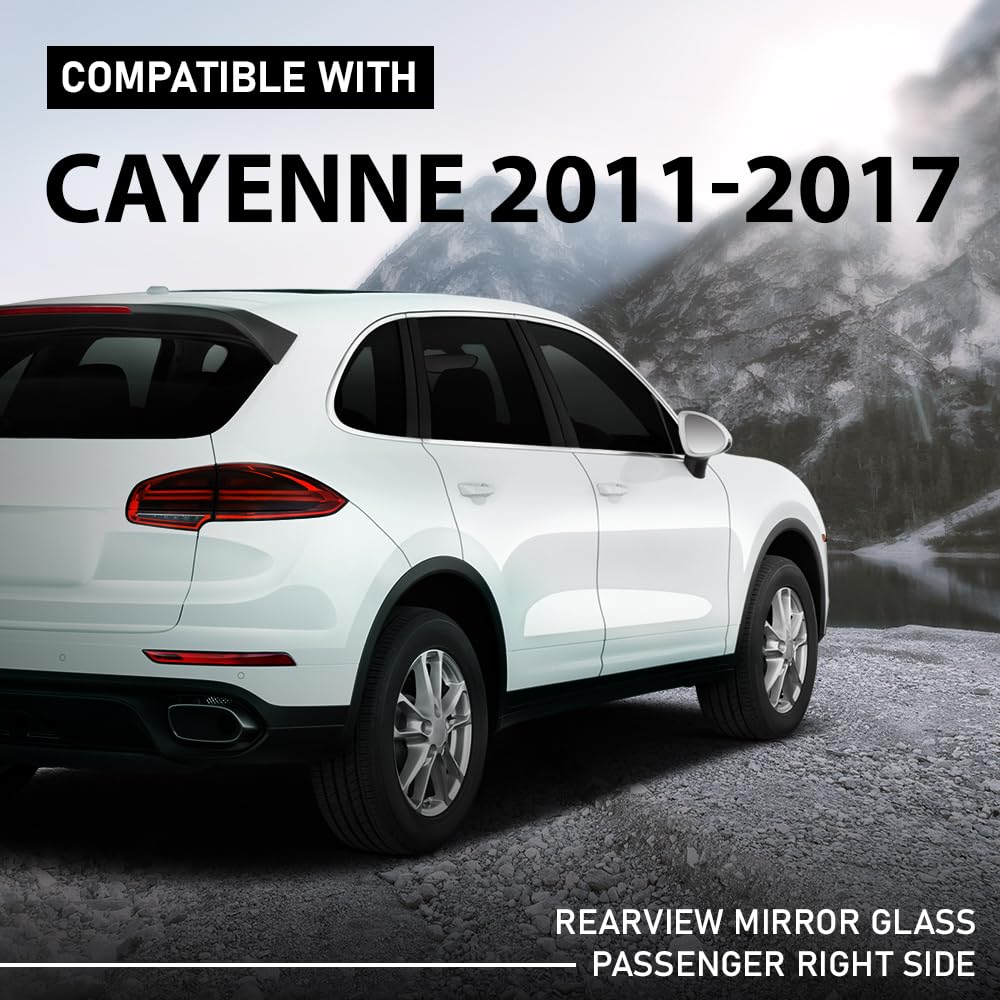 G-PLUS Right Rear View Mirror Glass, Compatible with Porsche Cayenne 2011-2017 with Heat, Passenger Side, 958-731-522-20, 95873152221, 95873152220