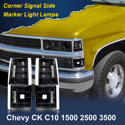 G-PLUS Corner Light Fit 1994-2000 Chevy CK/C10 1500 2500 3500 2WD,(ONLY For Composite Headlights) Signal Side Marker Lamps (Clear Lens Black Housing Clear Reflector) Bumper Headlamps,faros Assembly