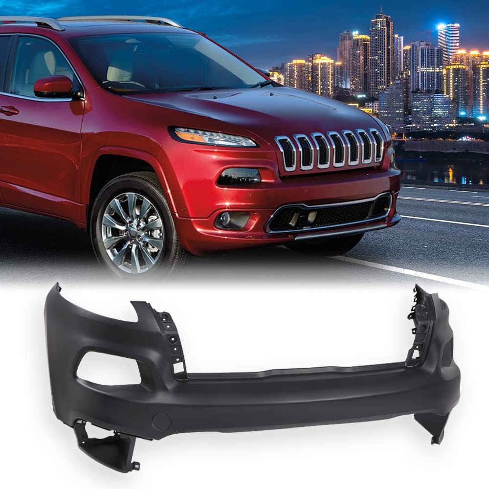 G-PLUS Front Upper Bumper Cover Compatible with Jeep Cherokee 2014 2015 2016 2017 2018, Not Fit Trailhawk Models, 5NJ52TZZAB CH1014112, Primered Black