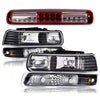 G-PLUS Left & Right Side Headlights Assembly+ Bumper Lights Lamps & LED 3rd Third Brake Light Compatible with Chevy Silverado 1999-2006 Fit Chevy Suburban 2000-2006