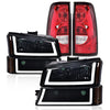 G-PLUS LED Headlights Assembly & Tail Lights Fit Chevy Silverado 1500 1500 HD 2500 2500 HD 2003-2006, Smoky Lens Black Housing Amber Reflector Headlamps Assembly Red Taillights
