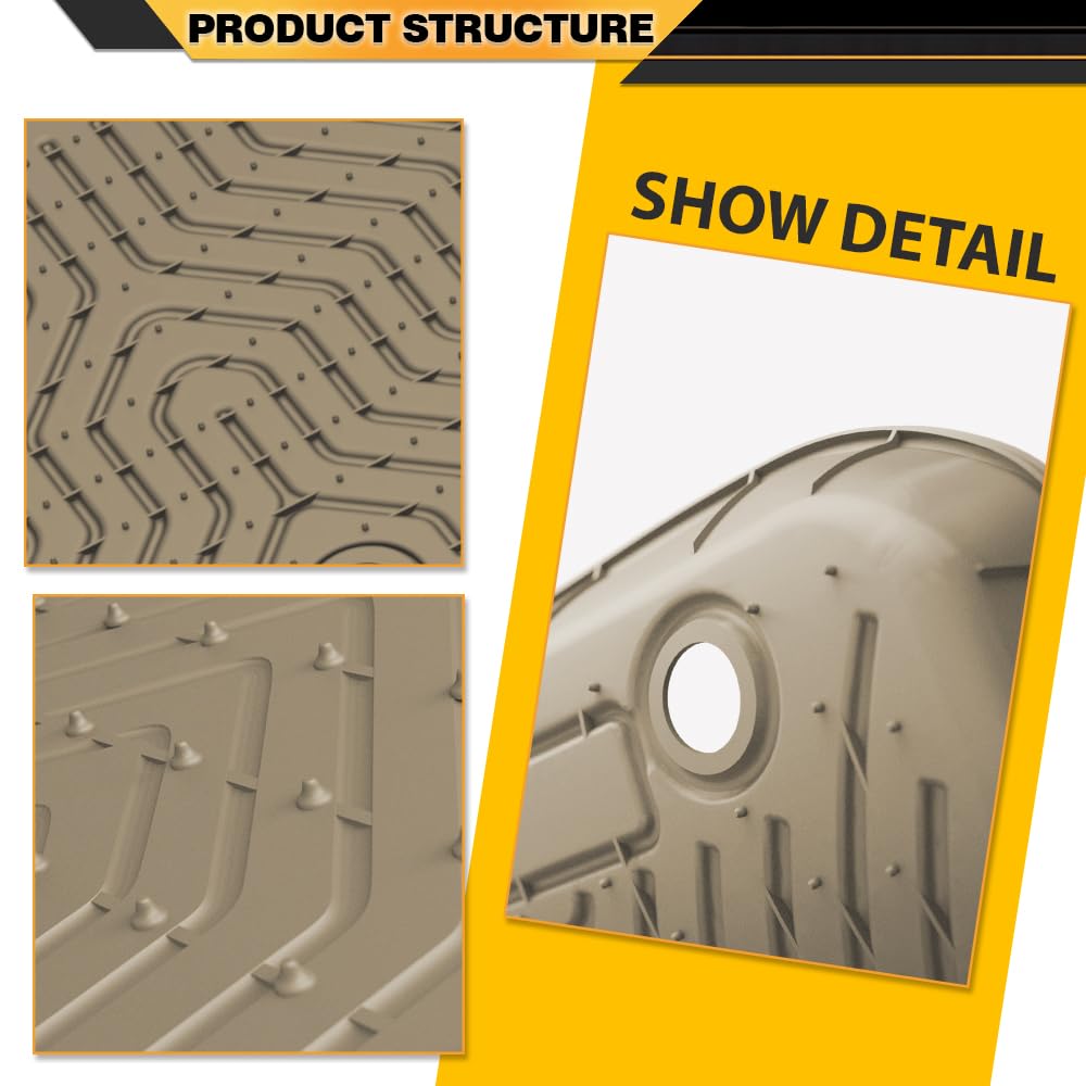 Floor Mat Fit Ford F150 SuperCrew Cab 2009 2010 2011 2012 2013 2014 All Weather Full Cover Protection TPE Car Floor Cargo Liner 1st & 2nd Row 3PCS Beige, alfombras para carro