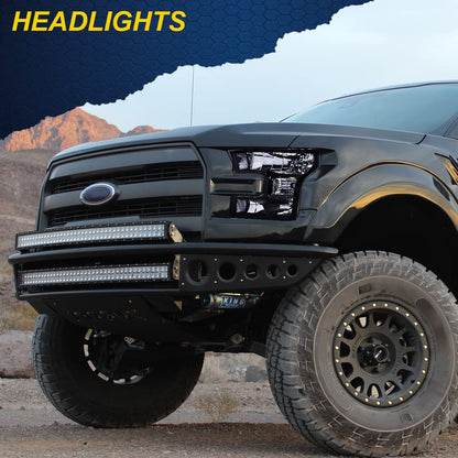 G-PLUS Headlights Assembly, Compatible with 2015 2016 2017 Ford F150 bumper Headlamp, Smoky lens Black Housing Clear Reflector