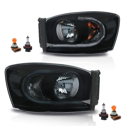 G-PLUS LED Headlights Assembly Headlamps Left Right Compatible with Dodge Ram 1500 2006-2008,Fit Dodge Ram 2500 3500 2006-2009 Smoke Lens Black Housing Clear Reflector,faros delanteros
