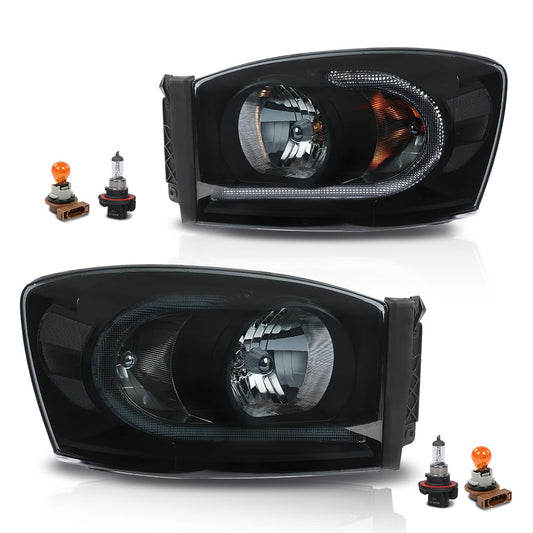G-PLUS LED Headlights Assembly Headlamps Left Right Compatible with Dodge Ram 1500 2006-2008,Fit Dodge Ram 2500 3500 2006-2009 Smoke Lens Black Housing Clear Reflector,faros delanteros