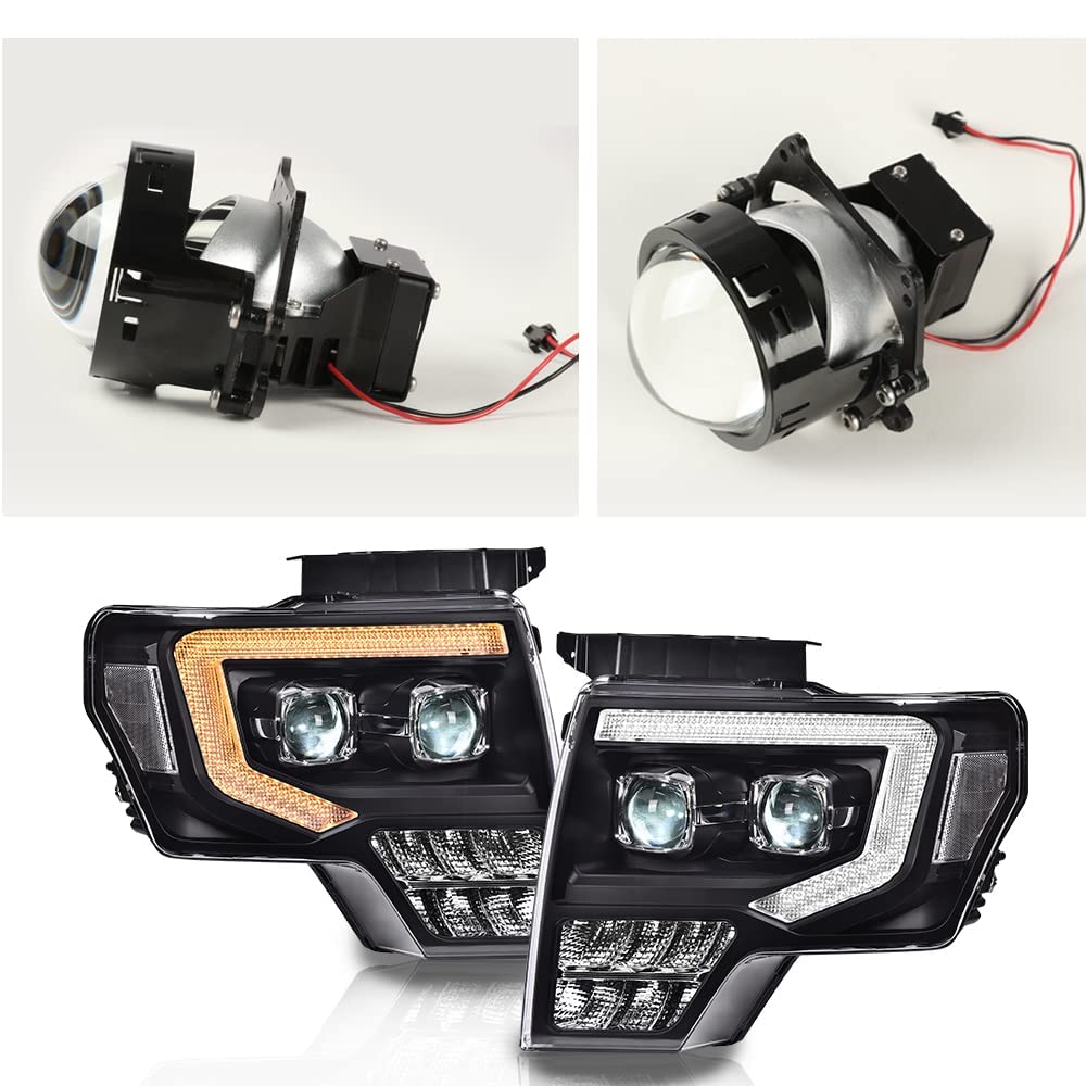 G-PLUS Headlights Assembly, Compatible with 2009-2014 Ford F150(Only Fit LED Style,NOt Fit without LED Style) Bumper Headlamps,Clear Lens Black Housing Clear Reflector,faros delanteros