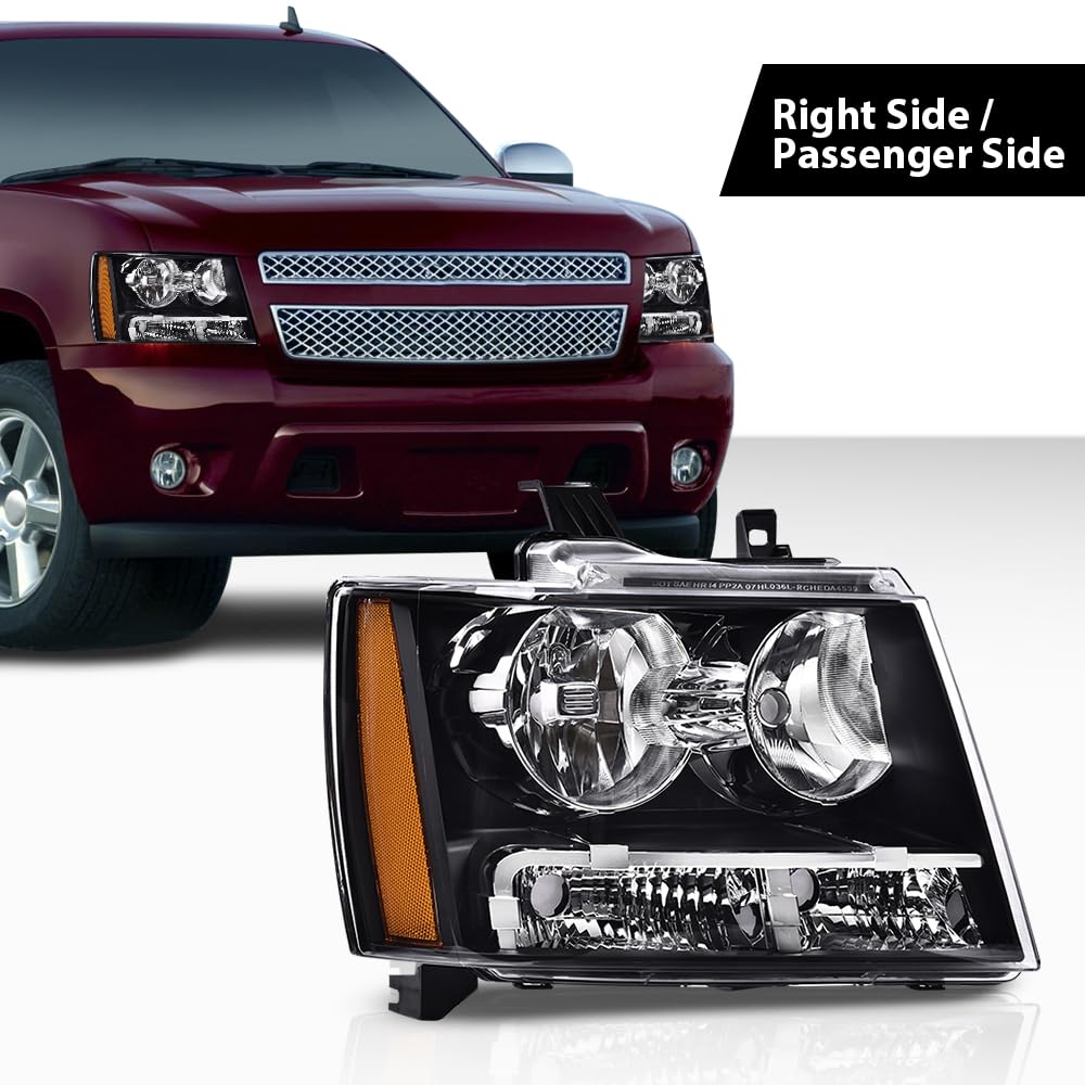 G-PLUS Headlights Assembly, Compatible with 2007-2014 Chevy Suburban/ 2007-2013 Tahoe Avalanche Bumper Headlamp Right, Clear Lens Black Housing Amber Reflector Bumper Headlamps