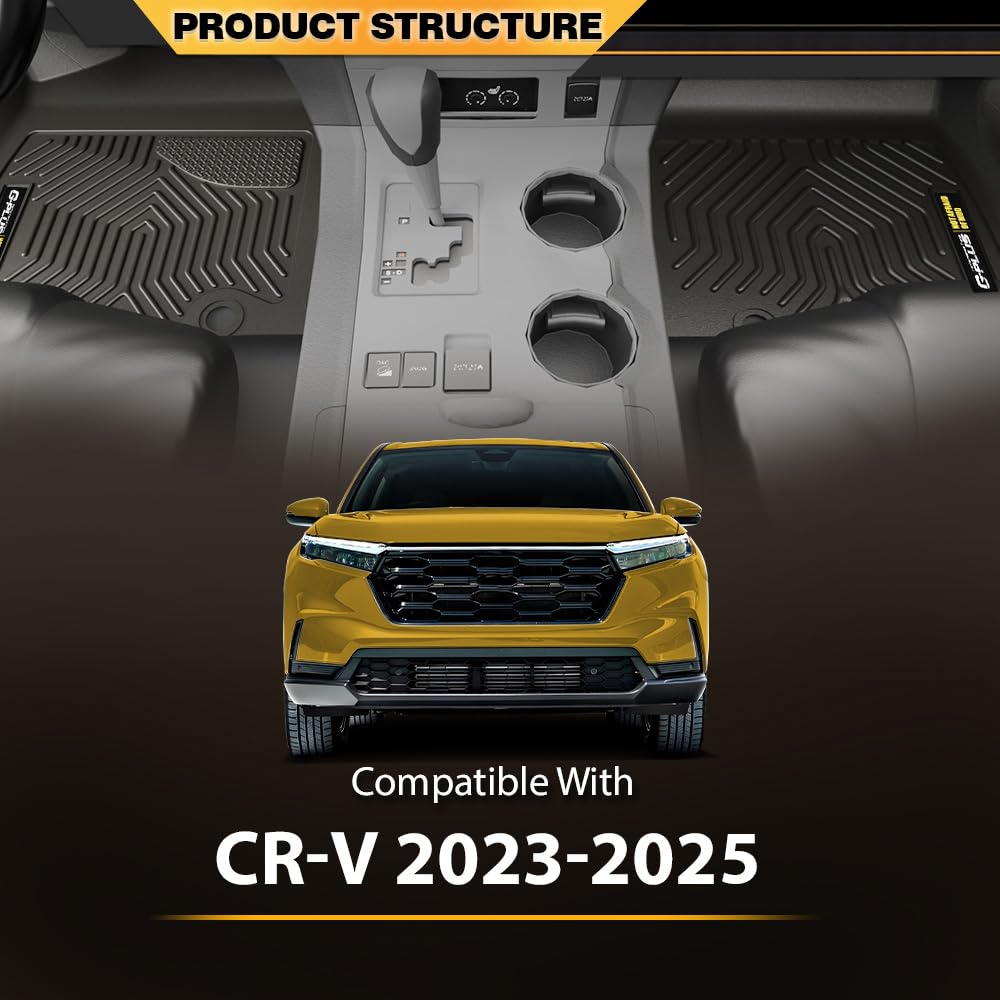 G-PLUS TPE Floor Mats Compatible with Honda CRV 2023 2024 2025 (Include Hybird) All Weather Full Cover Protection Floor Liners Accessories 1st & 2nd Row Cargo Liner Black
